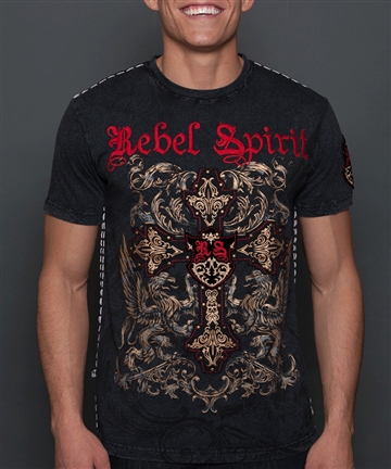 Rebel Spirit Big Cross Patch LSW141719 Men`s New Black Shirt 