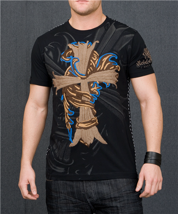Rebel Spirit Big Cross Patch LSW141719 Men`s New Black Shirt 